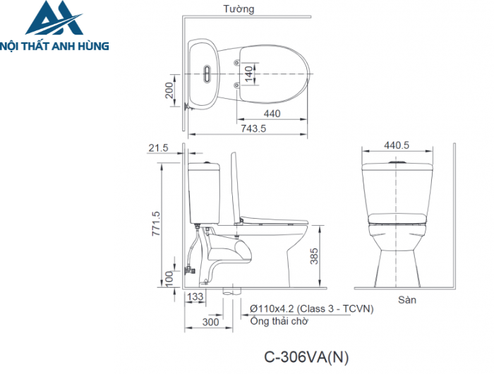 Bàn Cầu INAX C-306VA 2 Khối Nắp Thường