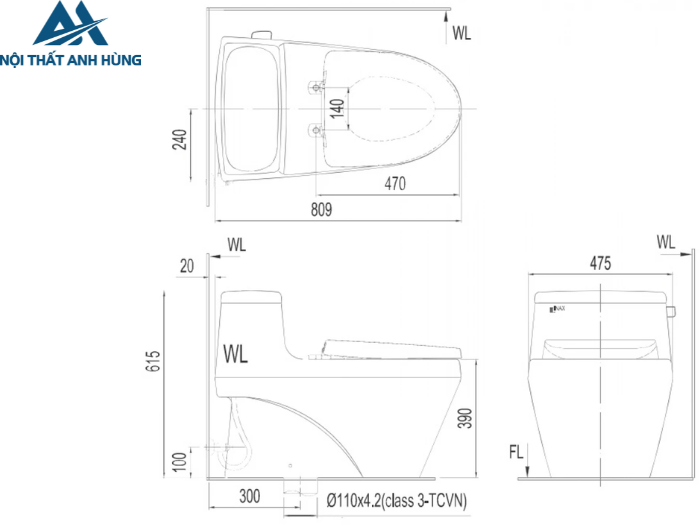 Bồn cầu 1 khối nắp điện tử INAX AC-1135 + CW-H18VN