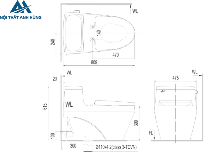 Bồn cầu 1 khối nắp điện tử INAX AC-1135 + CW-KA22AVN