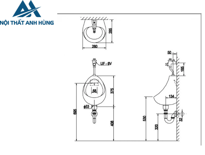 Bồn Tiểu Nam Inax U-116V Treo Tường