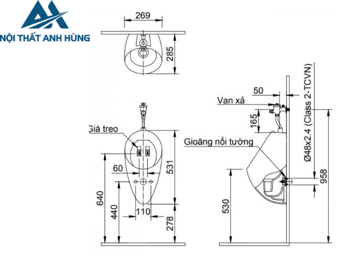 Bồn Tiểu Nam Inax U-117V Treo Tường