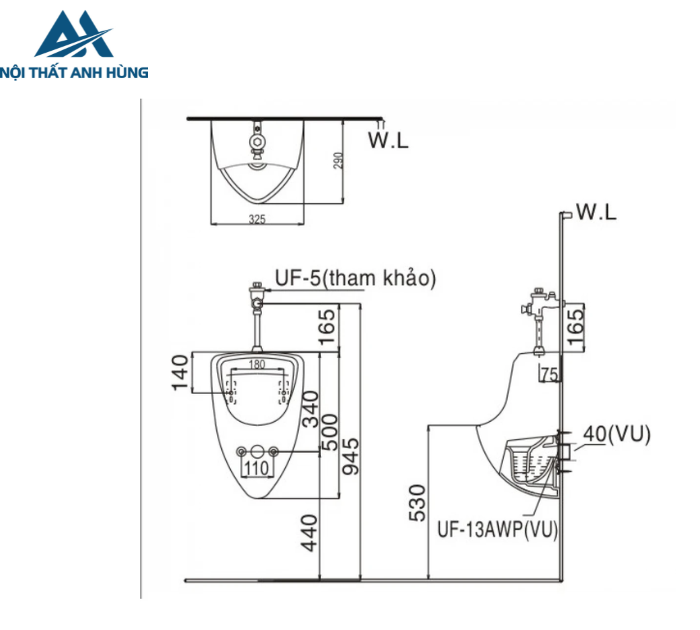 Bồn Tiểu Nam Inax U-440V Treo Tường