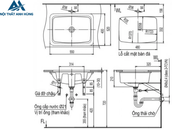 Chậu Rửa Lavabo Inax AL-2298V Âm Bàn Aqua Ceramic