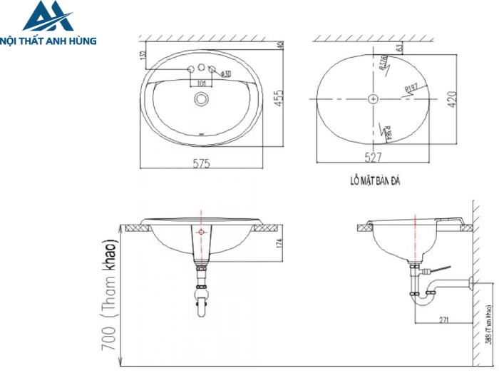 Chậu Rửa Lavabo Inax AL-2395V Dương Vành Aqua Ceramic