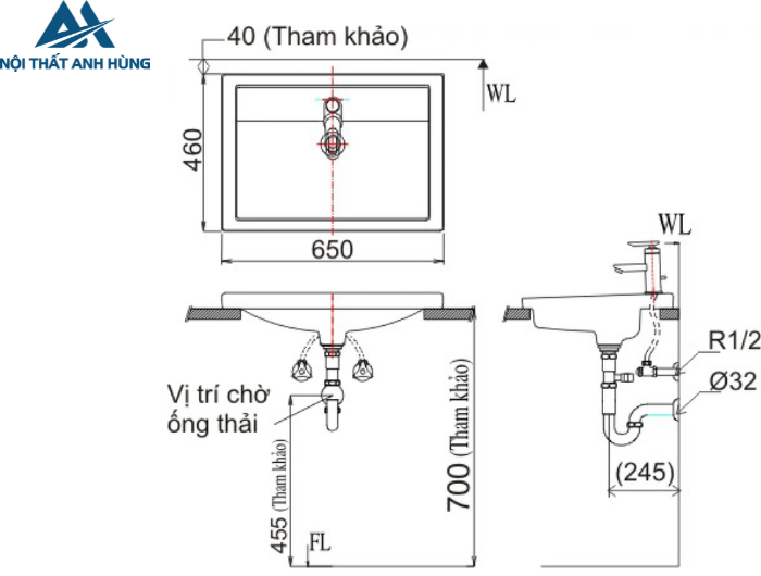 Chậu Rửa Lavabo Inax L-2397V Dương Vành