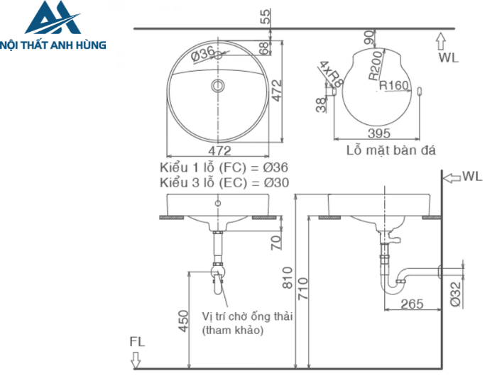 Chậu Rửa Lavabo Inax L-294V Để Bàn Tròn