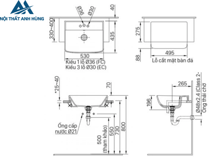 Chậu Rửa Mặt Lavabo Inax AL-345V Bán Âm Aqua Ceramic