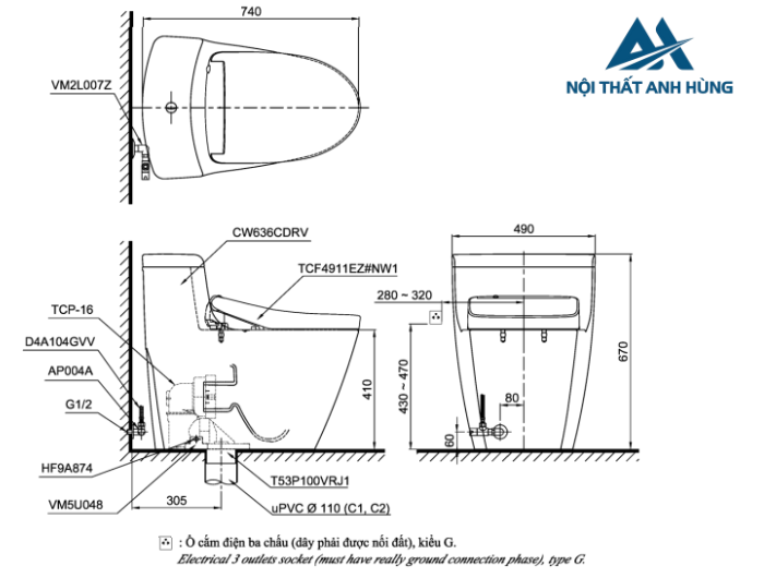 Bồn cầu TOTO MS636CDRW12 1 khối nắp điện tử Washlet S7