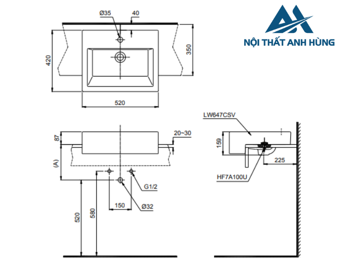 Chậu rửa mặt lavabo bán âm TOTO LT647CS