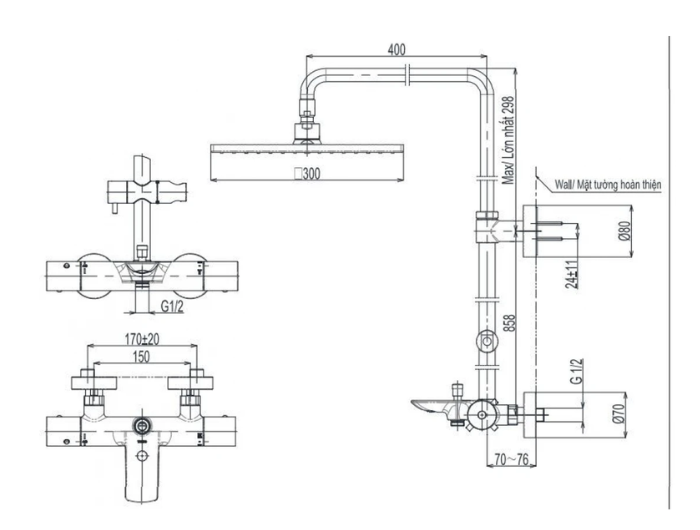 Sen Cây Nhiệt Độ TOTO TBW08405A Xả Bồn Bát Vuông