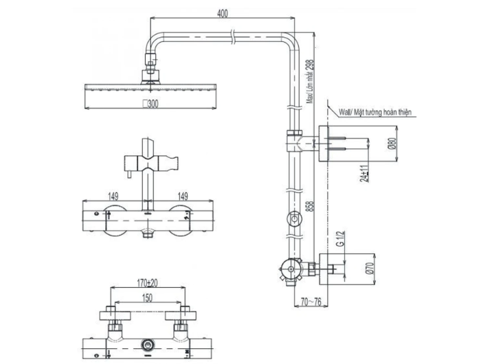 Sen Cây Nhiệt Độ TOTO TBW08406A Bát Vuông