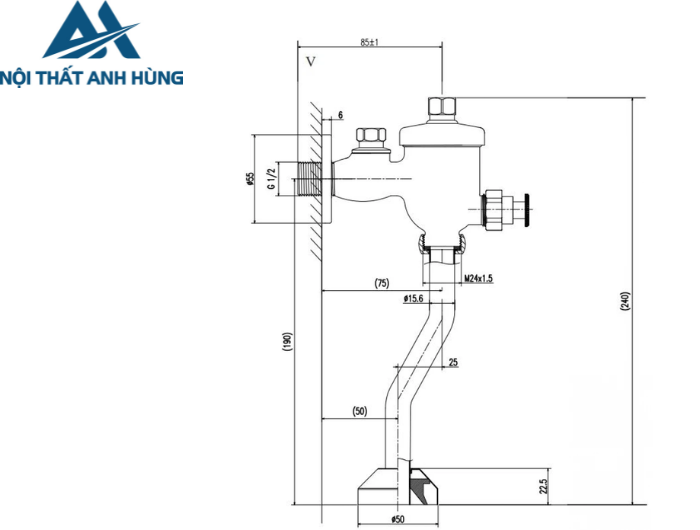 Van Xả Nhấn Bồn Tiểu Inax UF-8V Ống Cong