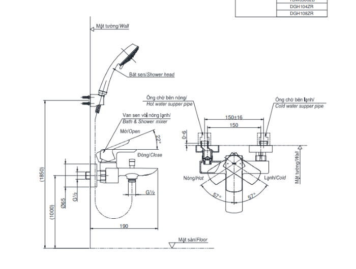 Bộ sen tắm nóng lạnh TOTO TBG02302VA TBW02017A