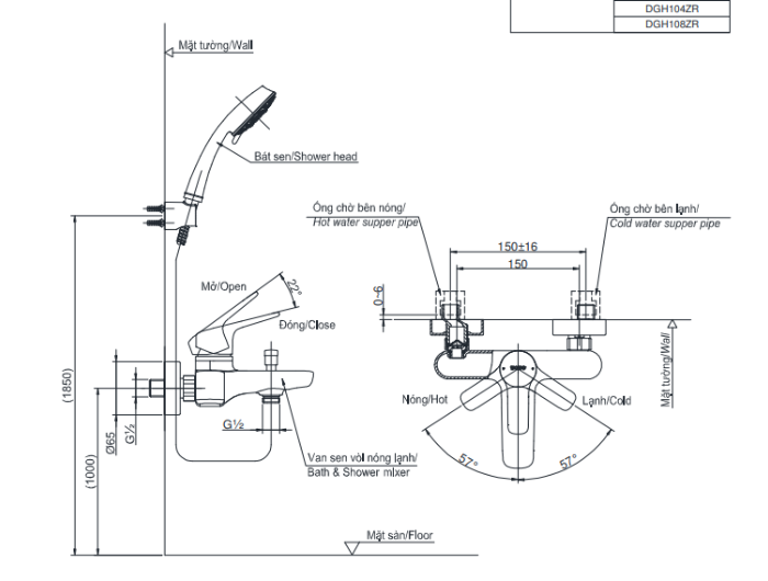 Bộ sen tắm nóng lạnh TOTO TBG03302VA TBW02006A