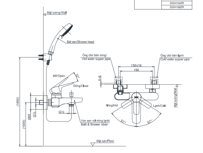 Bộ sen tắm nóng lạnh TOTO TBG03302VA TBW09000V