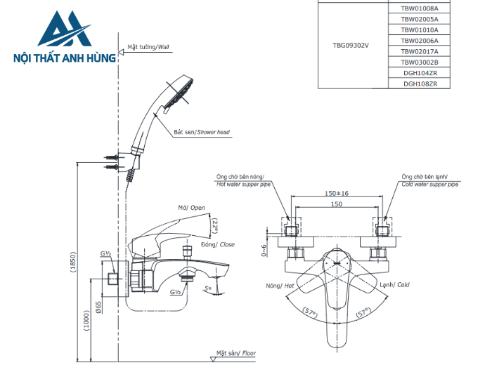 Bộ sen tắm nóng lạnh TOTO TBG09302VA TBW02006V