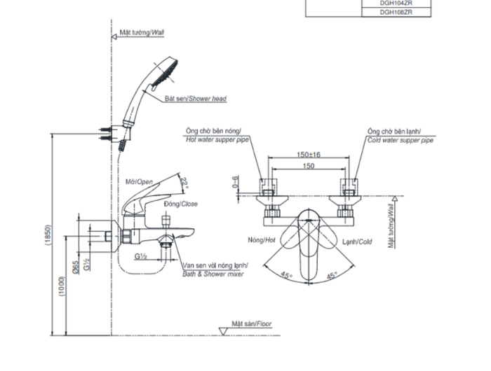 Bộ sen tắm nóng lạnh TOTO TBS03302V TBW01008V