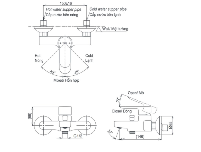 Bộ sen tắm nóng lạnh TOTO TBS06302V TBW09000V