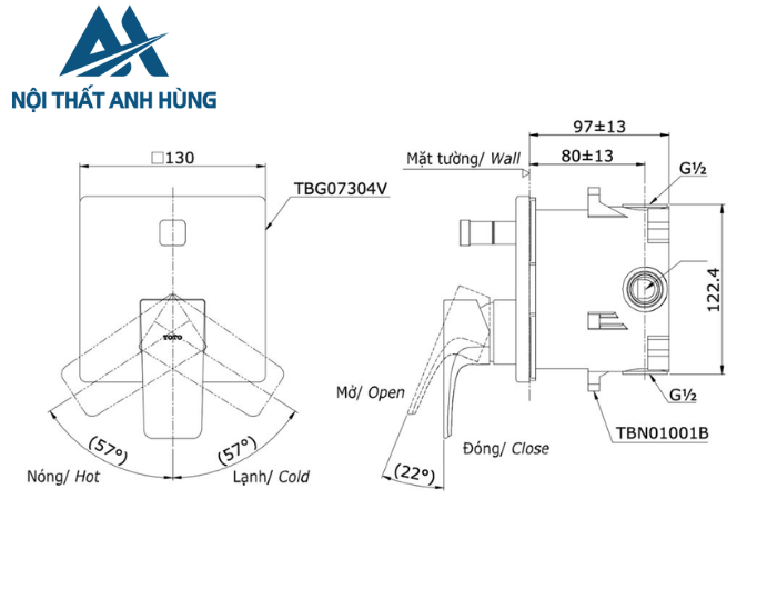 Van điều chỉnh nóng lạnh TOTO TBG07304VA
