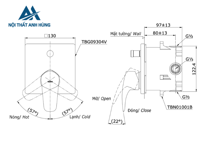 Van điều chỉnh nóng lạnh TOTO TBG09304VA TBN01001B