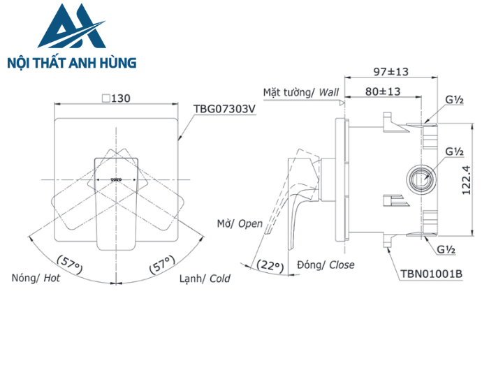 Van gật gù điều chỉnh nóng lạnh TOTO TBG07303VA TBN01001B
