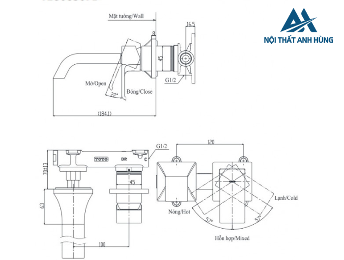 Vòi lavabo nóng lạnh gắn tường TOTO GC TLG08307BA