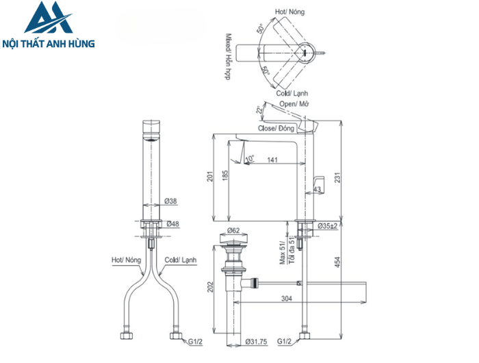 Vòi lavabo nóng lạnh GT TOTO TLG13303A