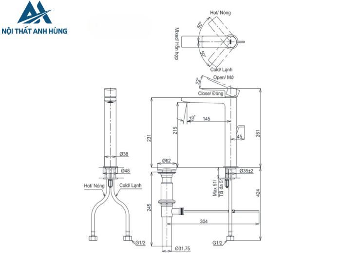 Vòi lavabo nóng lạnh GT TOTO TLG13305A