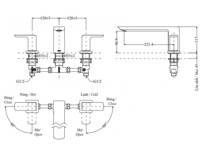Vòi xả bồn tắm TOTO nóng lạnh TBG02201BA