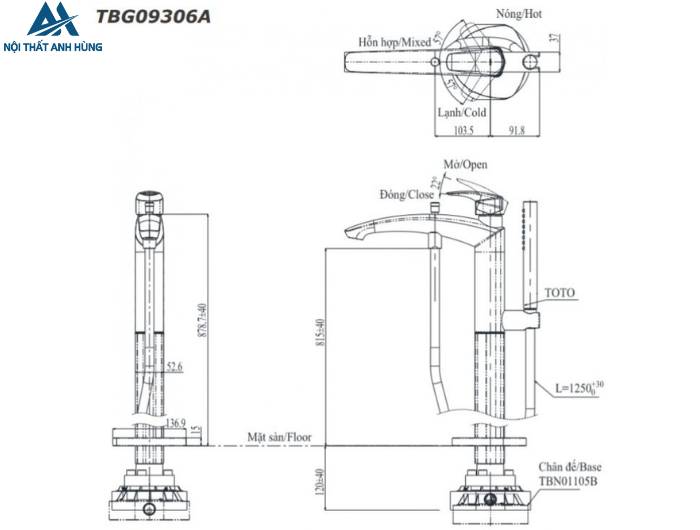 Vòi xả bồn tắm TOTO TBG09306AA TBN01105B đặt sàn
