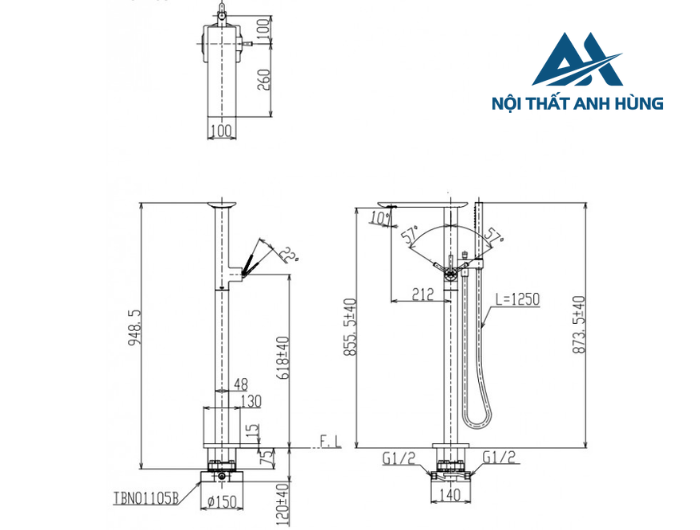 Vòi xả bồn tắm TOTO TBP02303AA TBN01105B đặt sàn kèm đế