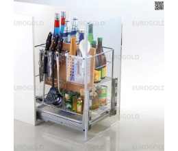 Kệ dao thớt inox nan vuông mạ crom, ray giảm chấn Eurogold ERO2040B